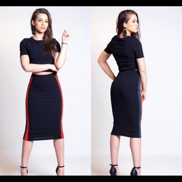 "Nicole" Stripe Side Panel Two Piece Skirt Set - Picture 2 of 3